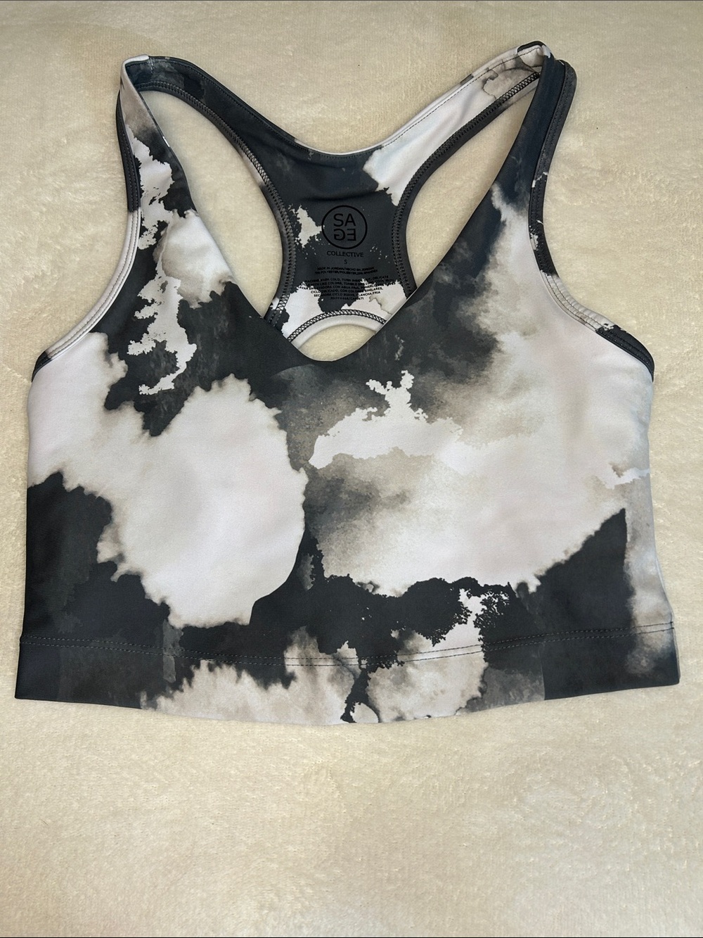Sage Collective Black & White Tie-Dye Racerback Workout Crop Top Women Small